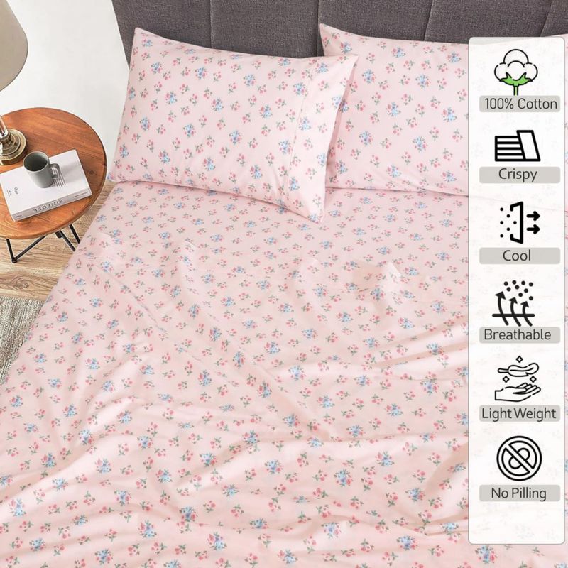 Juego de sábanas RUVANTI Queen floral de algodón percal – 4 piezas