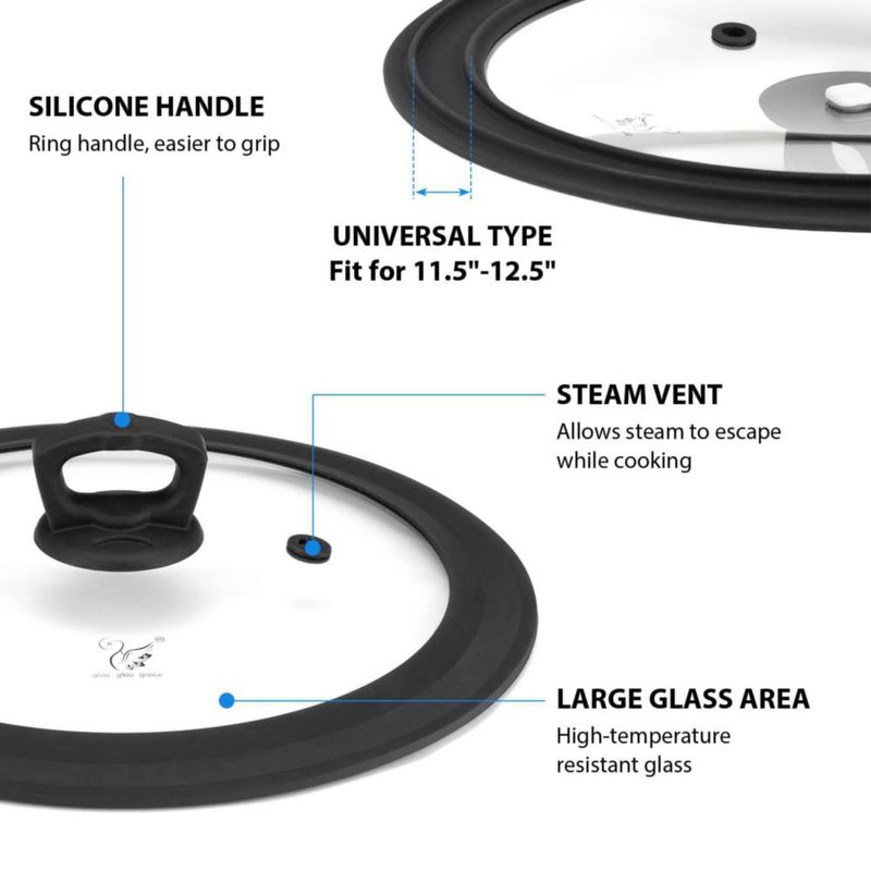 Tapa para olla GLOU-GLOU GOOSE GGG de vidrio templado de 11.5-12.5"