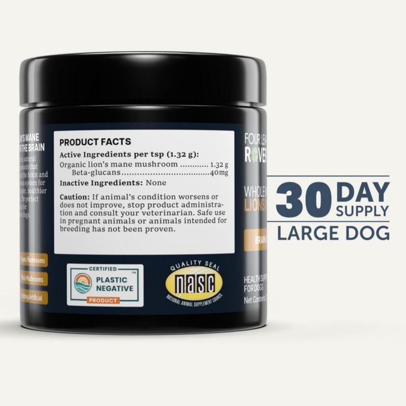 Suplemento Four Leaf Rover Lion's Mane para el cerebro de perros