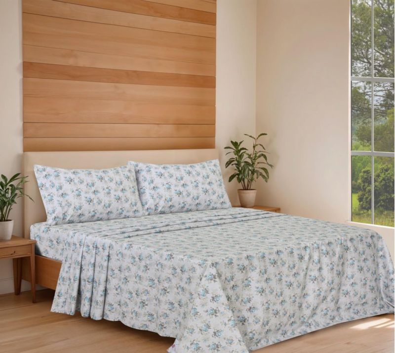 Juego de sábanas RUVANTI Full de algodón orgánico Percale Azul Rosa