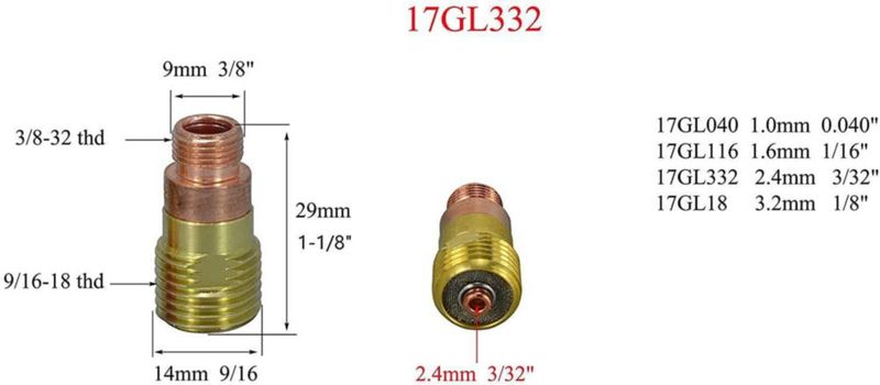 Cuerpos de collet TIG RIVERWELD 17GL332 3/32" 20 uds