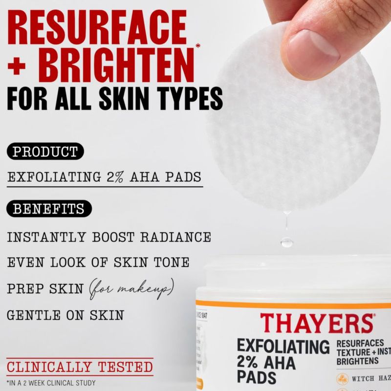 Pads tónico exfoliantes THAYERS con 2% AHA y hamamelis 60 unidades