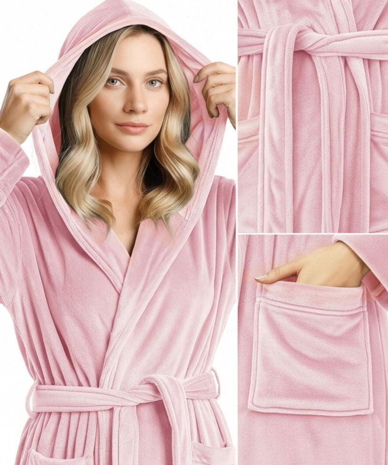 Bata NY Threads Talla Mediana Rosa Claro con Capucha de Felpa
