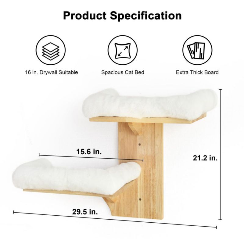 Estantes de Pared para Gatos FUKUMARU 2 Plataformas Madera de Caucho
