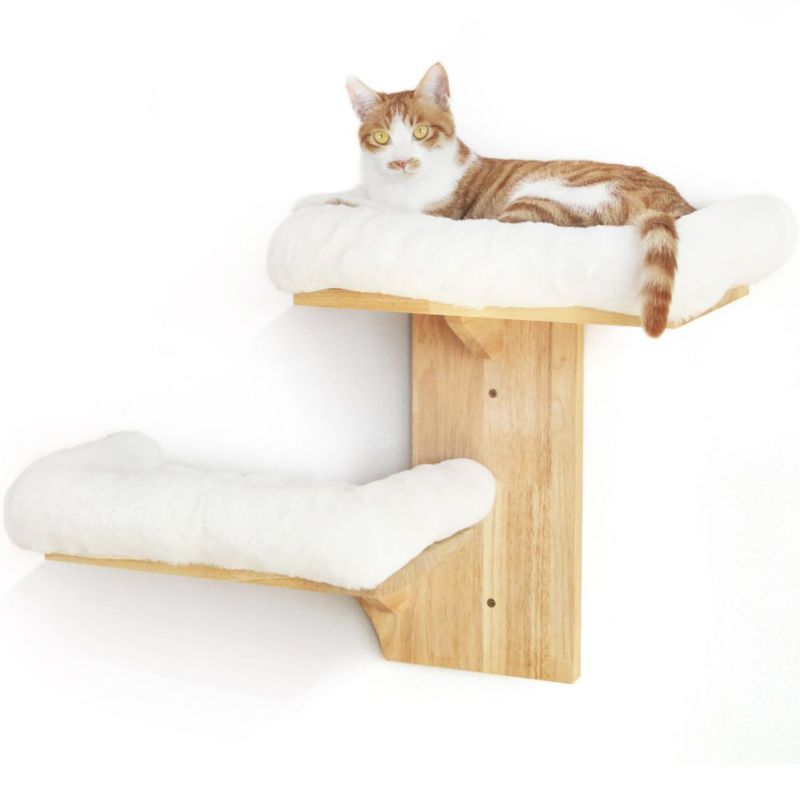 Estantes de Pared para Gatos FUKUMARU 2 Plataformas Madera de Caucho
