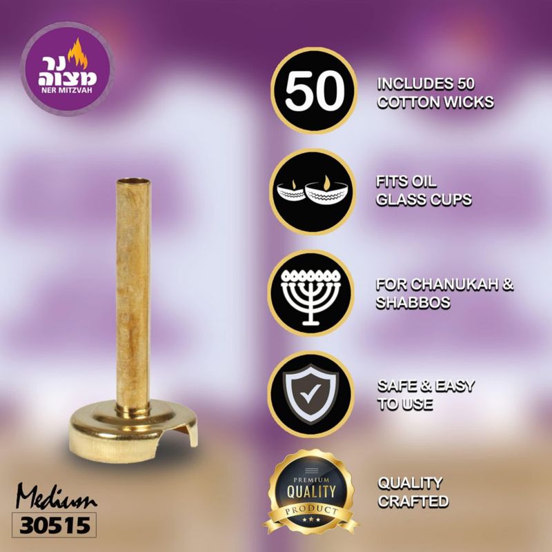 Set de Soportes para Mechas Ner Mitzvah Dorado Mediano 9 unidades + 50 Mechas