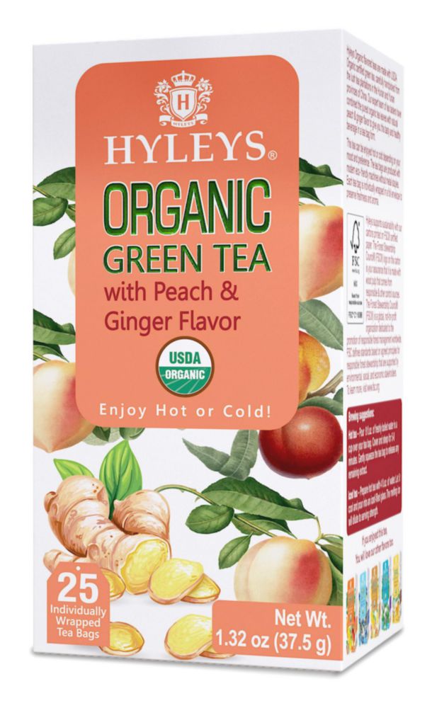 Té Verde Orgánico HYLEYS Durazno y Jengibre 25 Bolsitas