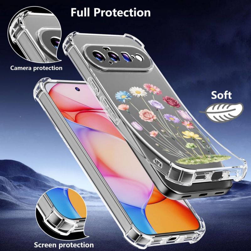 Funda GSDCB para Google Pixel 11 Transparente con Flor (TPU)