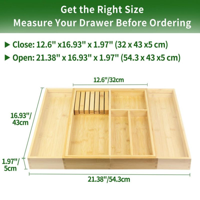 Organizador de cajón de cocina VaeFae de bambú 43 x 54 cm