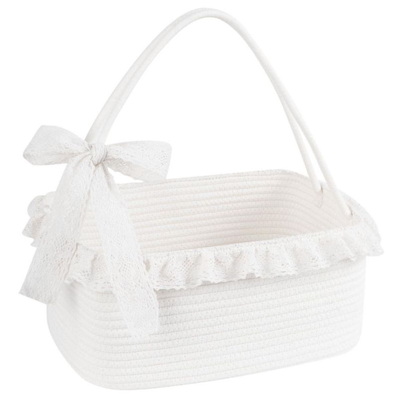 Cesta de Regalo OIAHOMY 34x25x15 cm Cuerda de Algodón Blanca