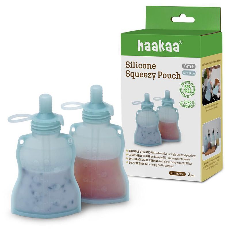 Bolsa de snack haakaa 130 ml reutilizable – Pack de 2 en azul cielo