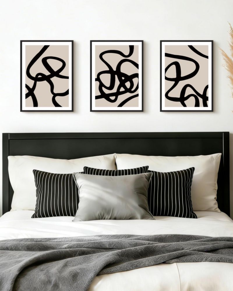 Arte de pared PHOPAGO lienzo abstracto con líneas negras 28 x 36 cm