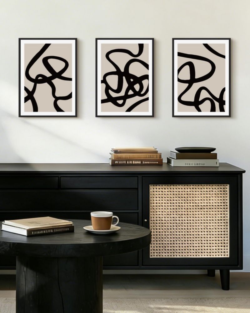 Arte de pared PHOPAGO lienzo abstracto con líneas negras 28 x 36 cm