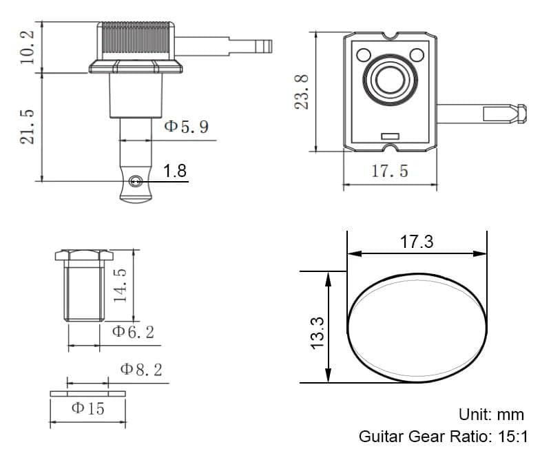 Clavijas de Afinación para Guitarra Guyker GK-136SP con Bloqueo y Relación de Engranajes 1:15
