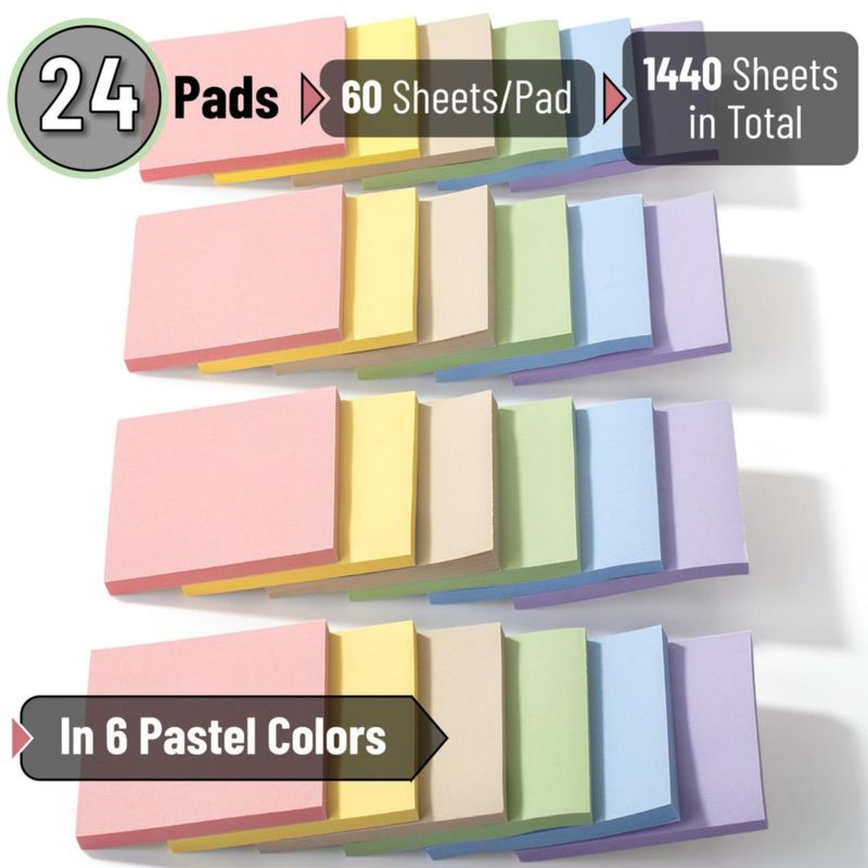 Notas adhesivas Mr. Pen 8 cm 24 blocs 1440 hojas en tonos pastel