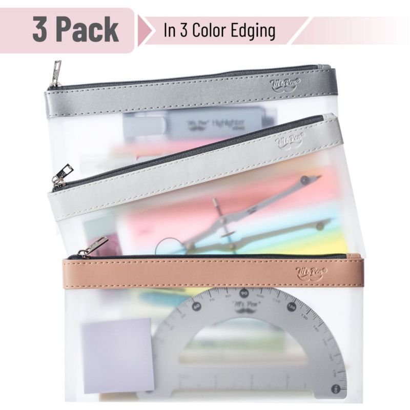 Estuche para lápices Mr. Pen transparente de TPU paquete de 3