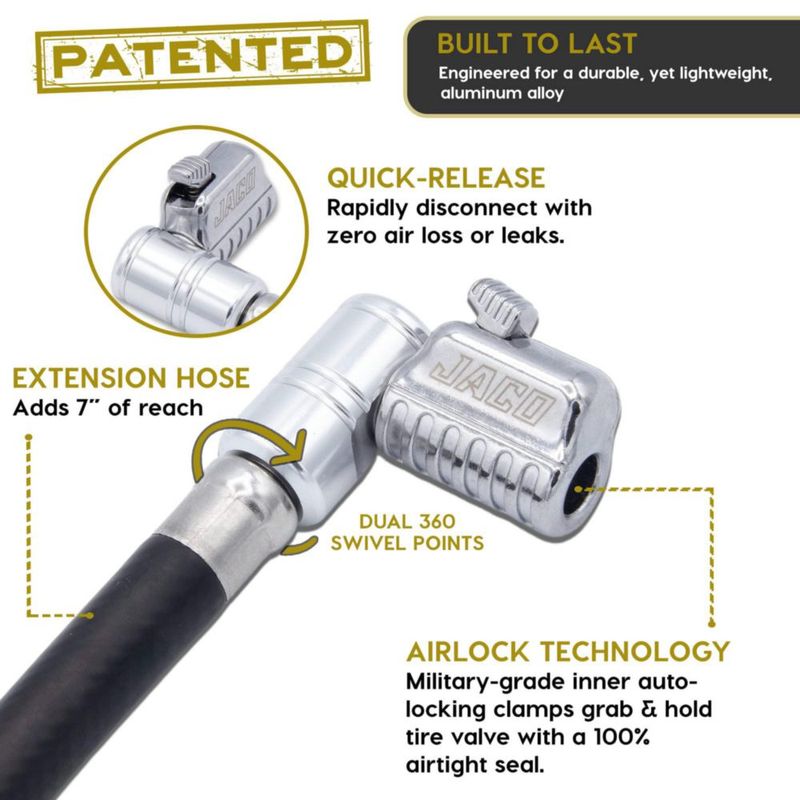Extensión para inflador de neumáticos JACO Lightning L2X de 18 cm con giro de 90°