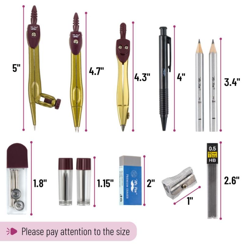Juego de geometría Mr. Pen de 15 piezas con transportador de brazo móvil de 6"