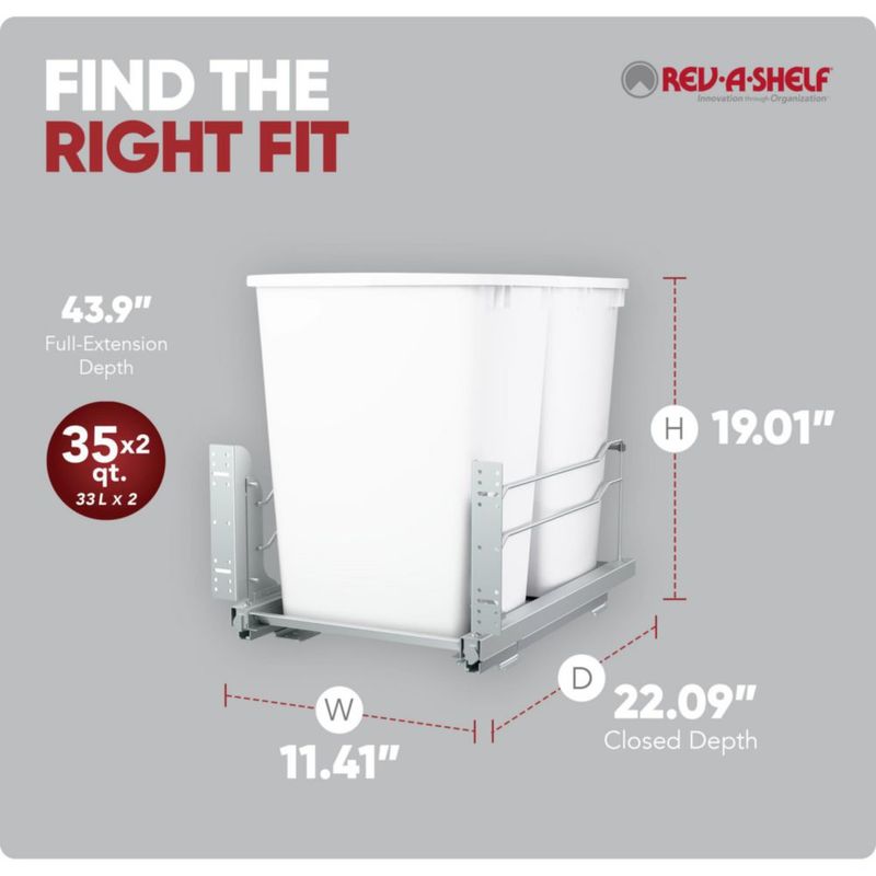 Bote de Basura Doble Extraíble Rev-A-Shelf 33L con Cierre Suave Blanco