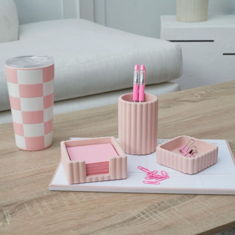 Caddy KIBAGA Organizador de Escritorio de Concreto Rosa – Juego de 3