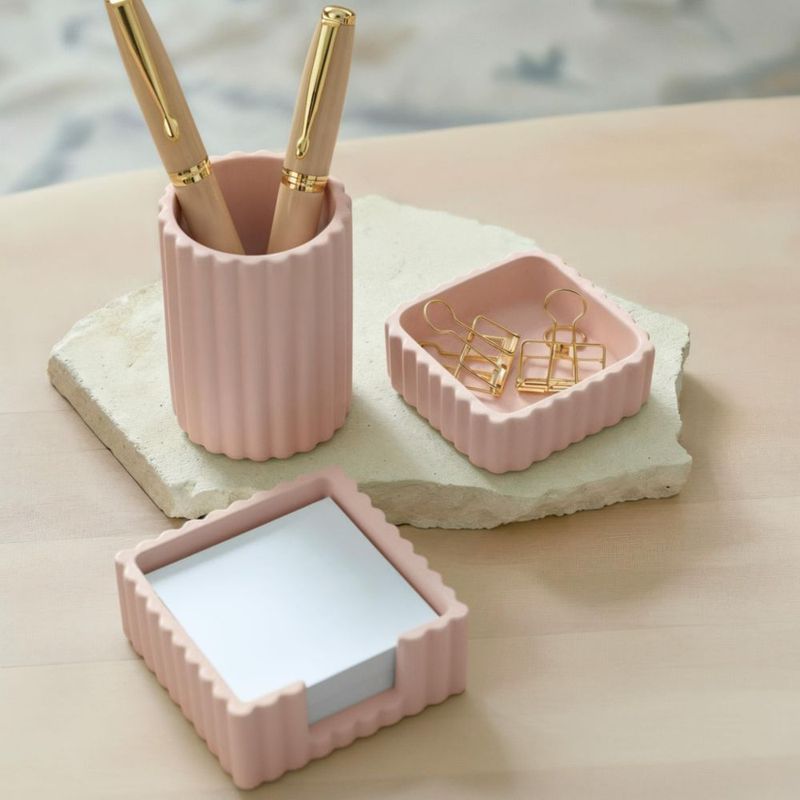 Caddy KIBAGA Organizador de Escritorio de Concreto Rosa – Juego de 3