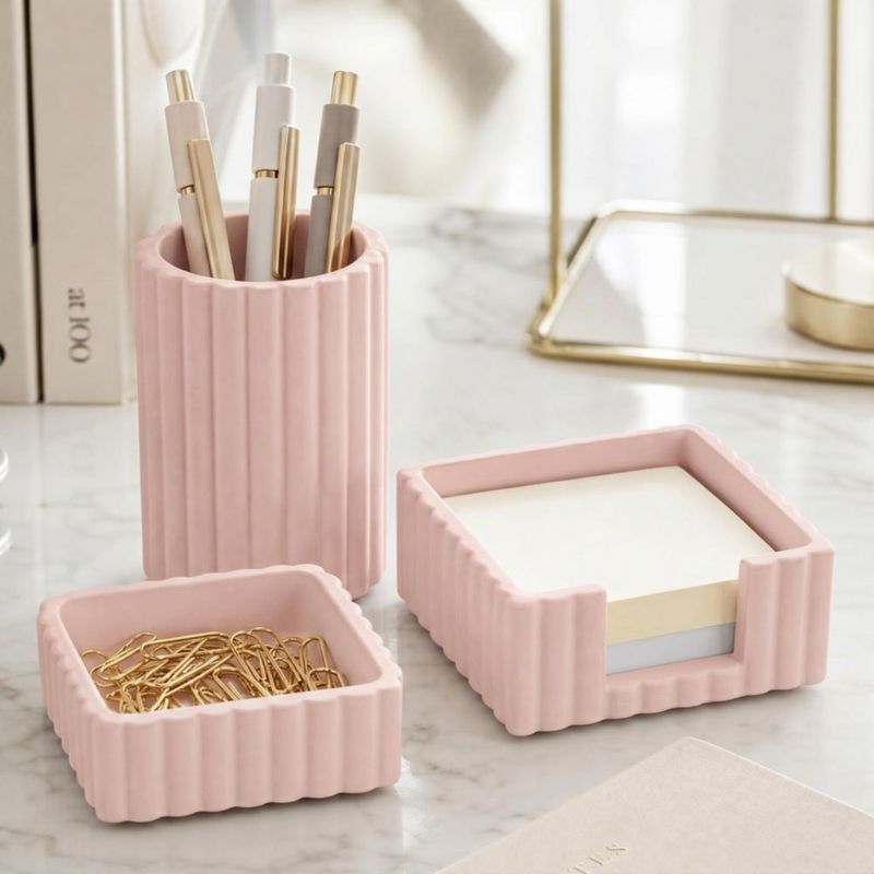 Caddy KIBAGA Organizador de Escritorio de Concreto Rosa – Juego de 3