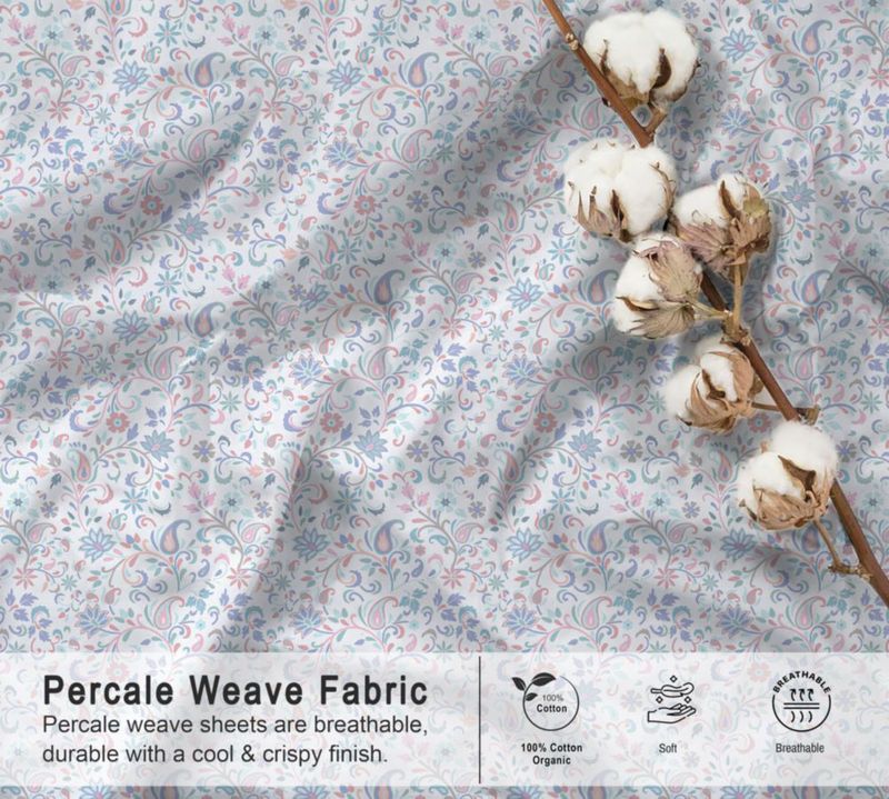 Sábanas RUVANTI King de Algodón Orgánico Percal con Diseño Paisley