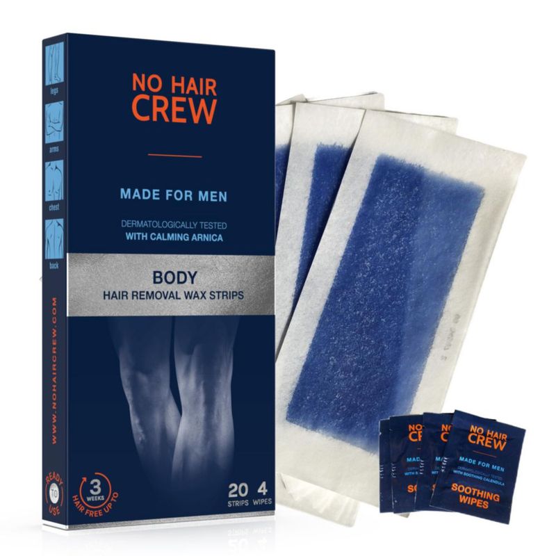 Tiras de Cera Corporal NO HAIR CREW para Hombre 20 Tiras y 4 Toallitas