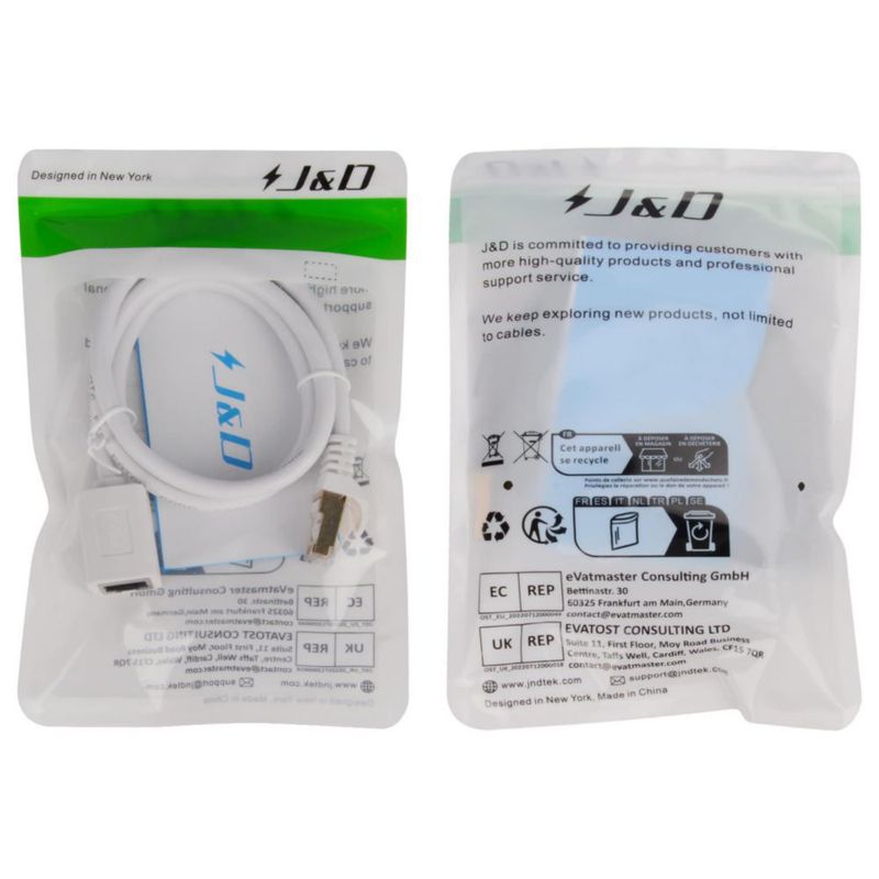 Cable de Extensión Ethernet J&D Cat6 Blindado 09 m Blanco