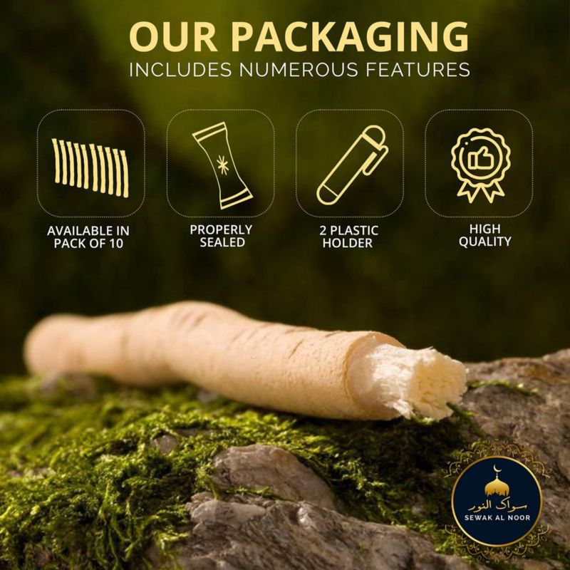 Palitos de miswak SEWAK AL NOOR paquete de 10 con soporte