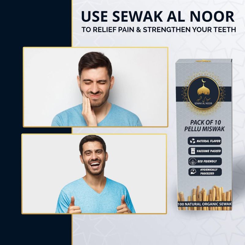 Palitos de miswak SEWAK AL NOOR paquete de 10 con soporte