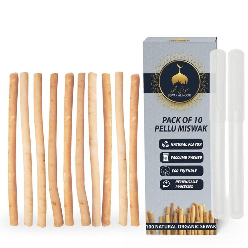 Palitos de miswak SEWAK AL NOOR paquete de 10 con soporte