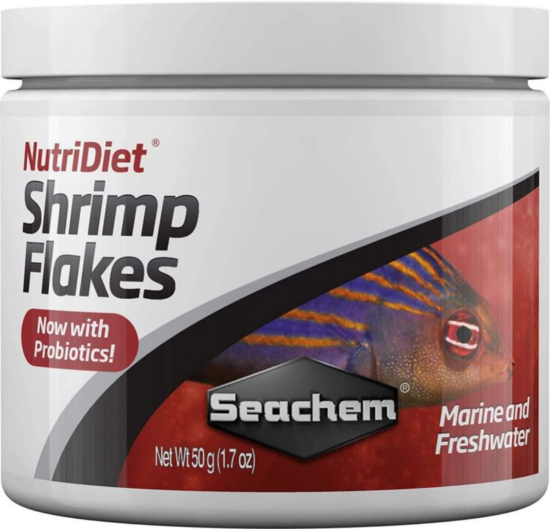 Alimento para peces Seachem NutriDiet Shrimp Flakes 50 g con probióticos