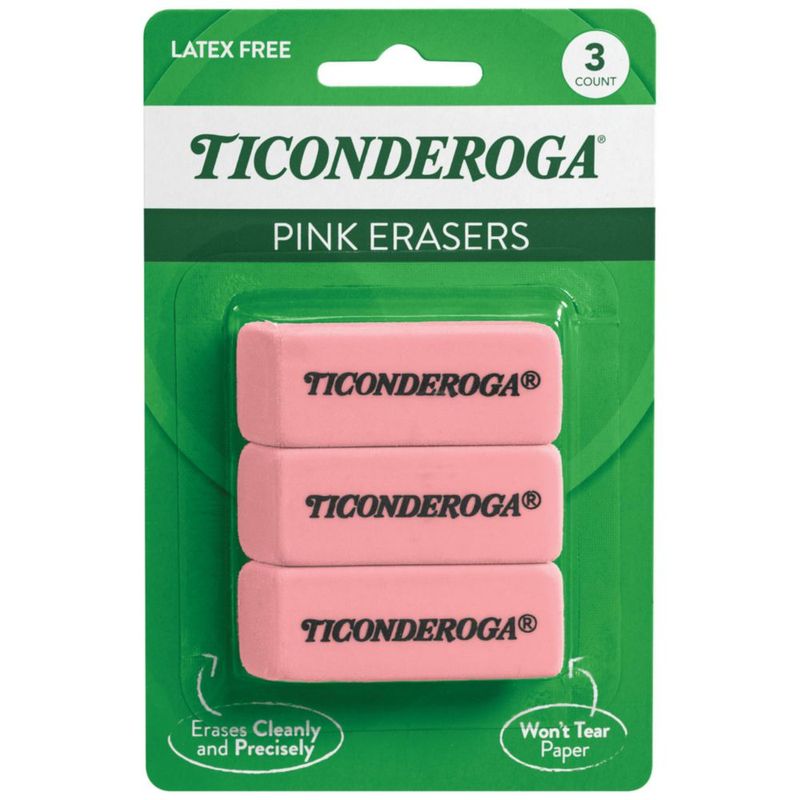 Gomas de borrar Ticonderoga rosa en cuña 3 unidades sin látex
