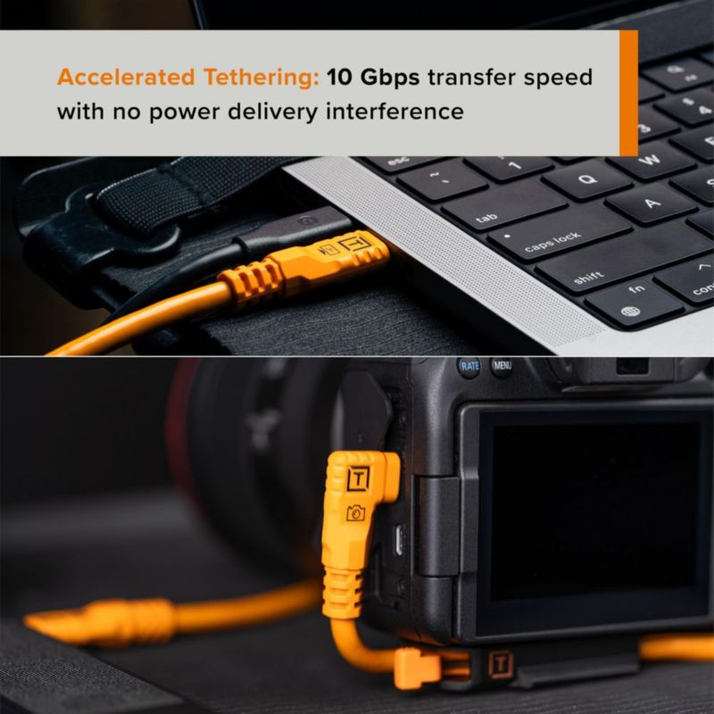 Cable USB-C Tether Tools Optima 10 Gbps de 46 m naranja