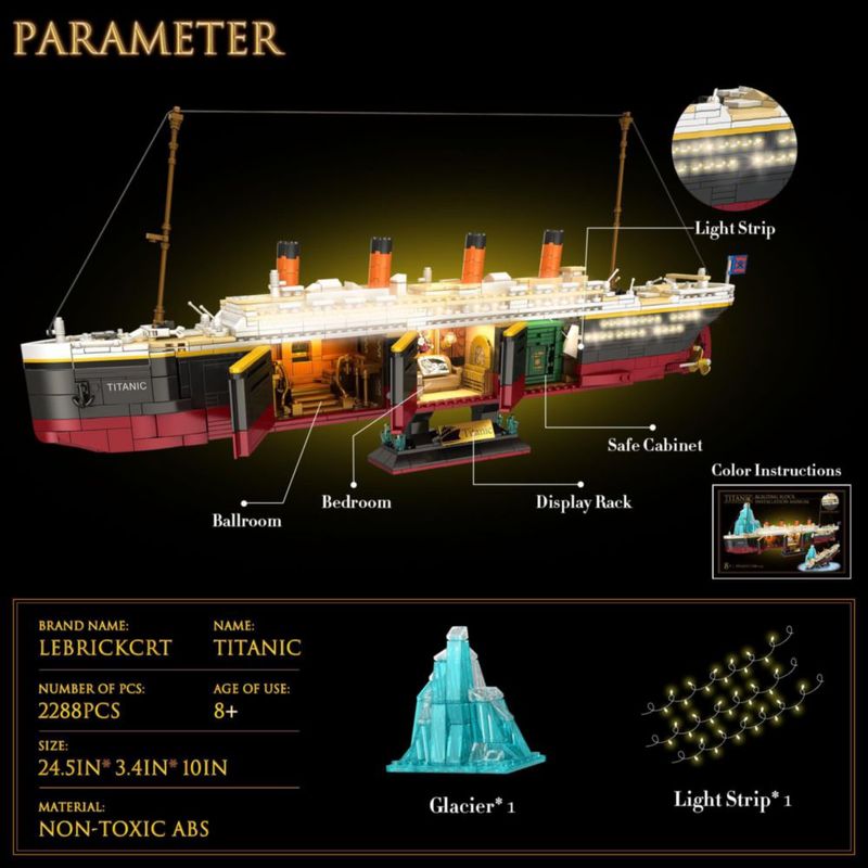 Juego de bloques de construcción LeBrickCRT Titanic 2288 piezas con luz