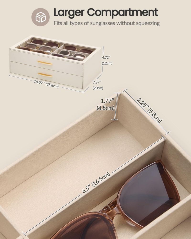 Organizador de Gafas Lolalet 12 Compartimentos con Tapa Transparente Color Crema