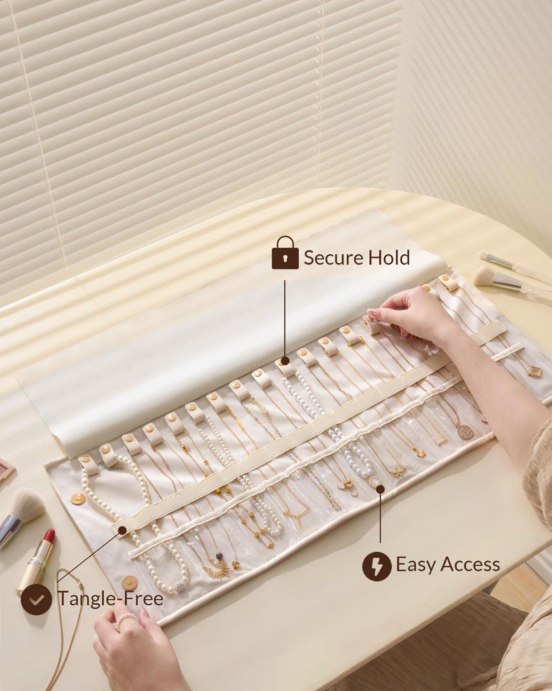 Organizador de Collares Lolalet Plegable de 18 Ganchos Beige