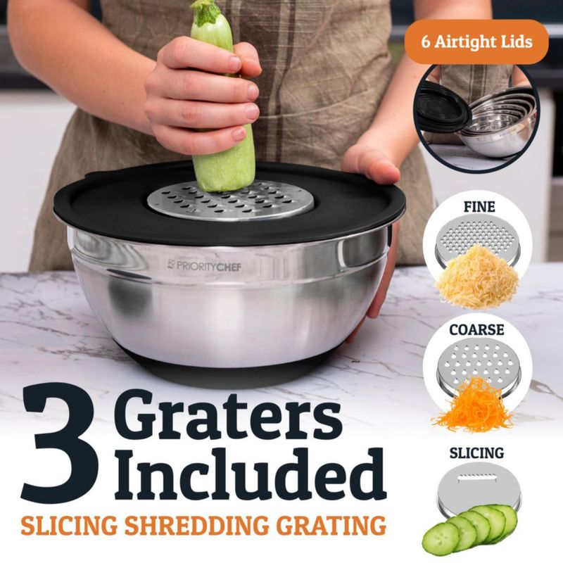 Juego de 6 tazones de mezcla de acero inoxidable Priority Chef 7 L negro