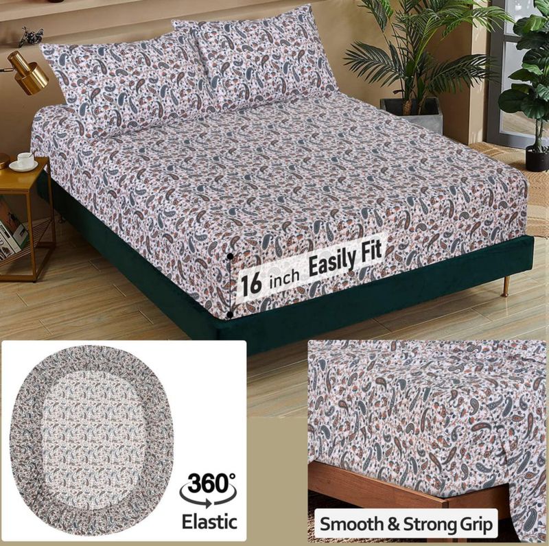 Sábanas RUVANTI Full color verde azulado con estampado paisley de algodón percal