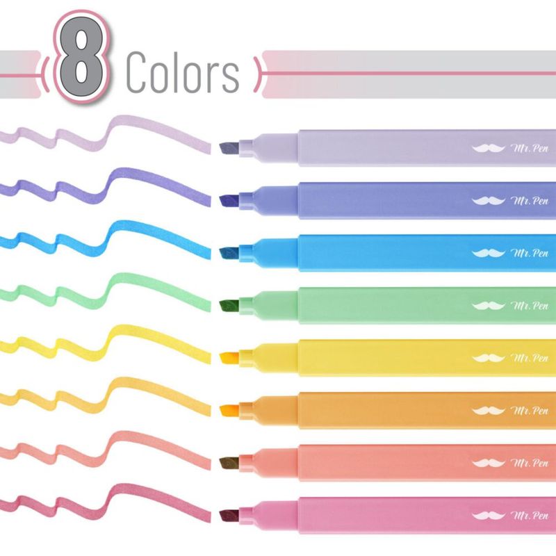 Resaltadores Mr. Pen Pack de 8 colores surtidos con punta de cincel