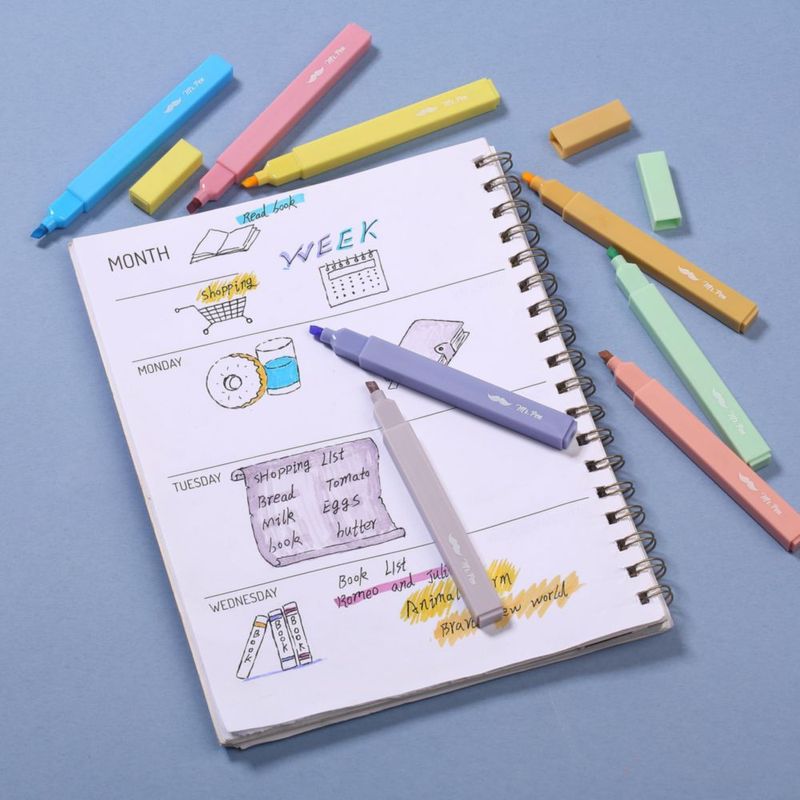 Resaltadores Mr. Pen Pack de 8 colores surtidos con punta de cincel