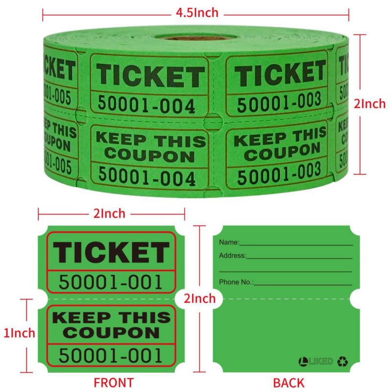 Boletos de rifa L LIKED doble rollo 1000 verdes 5 x 5 cm