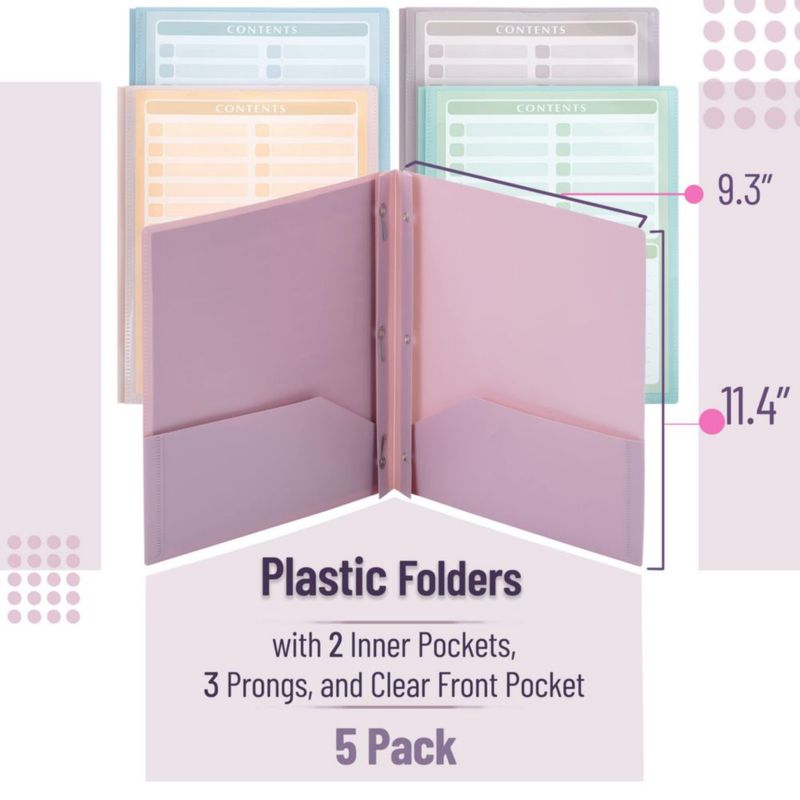 Carpeta de Plástico Mr. Pen Tamaño Carta Pack de 5 Surtidas
