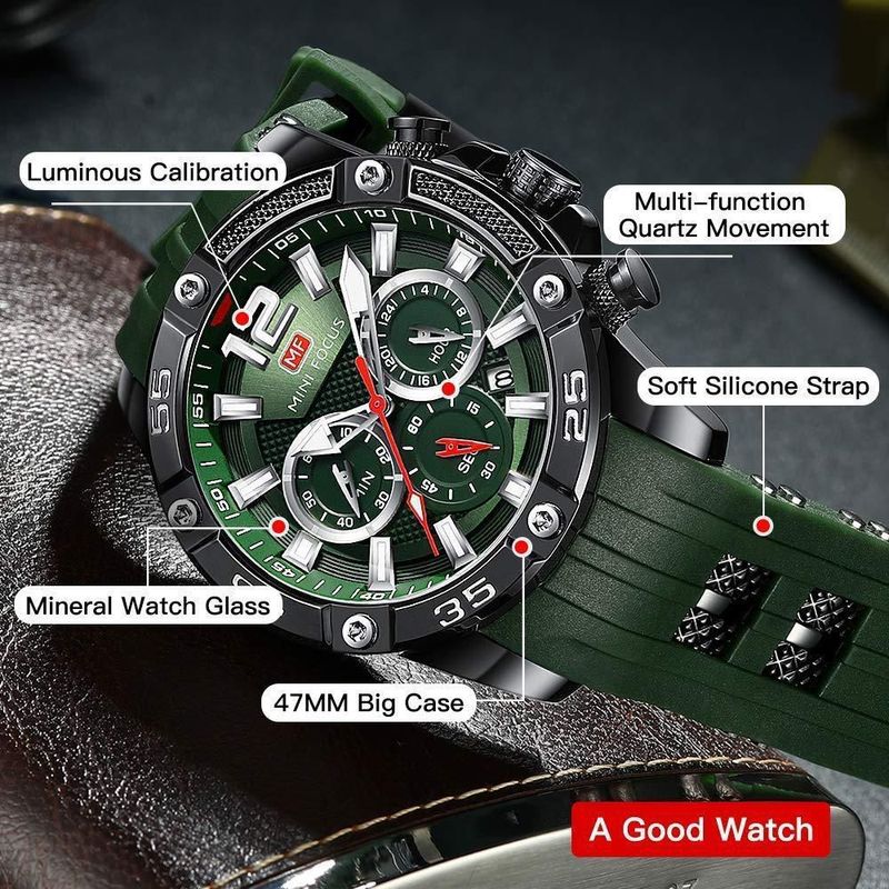Reloj deportivo MF MINI FOCUS para hombre impermeable con calendario