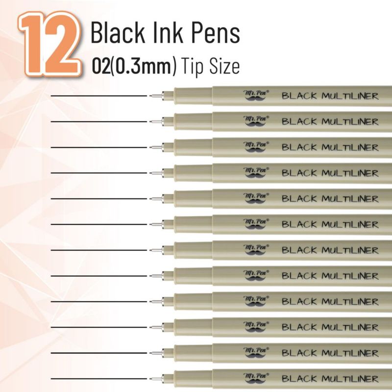 Bolígrafos de dibujo Mr. Pen tinta negra 03 mm paquete de 12