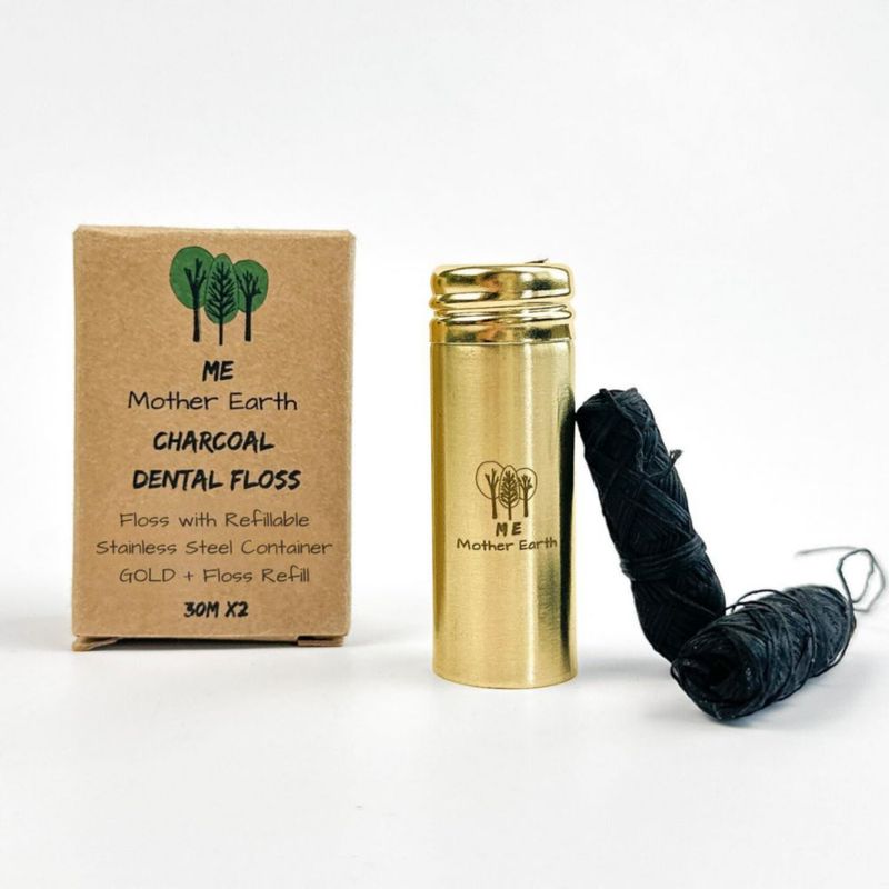 Hilo dental vegano ME Mother Earth de bambú con carbón 60 m aroma a menta