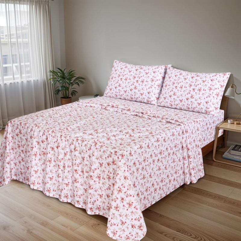 Juego de sábanas RUVANTI Queen 100% algodón percal floral de 4 piezas