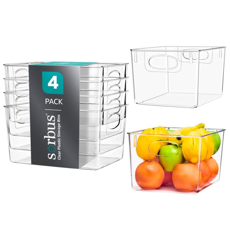 Contenedores de almacenamiento Sorbus de plástico transparente – paquete de 4 tamaño grande