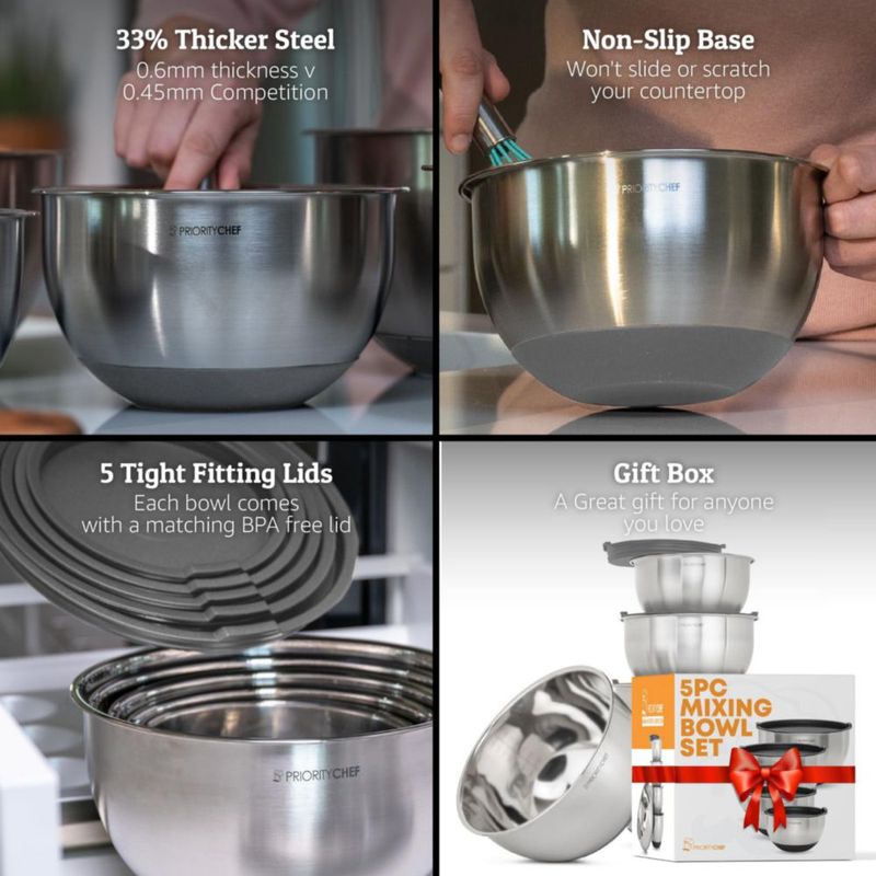 Juego de bowls mezcladores de acero inoxidable Priority Chef con tapas